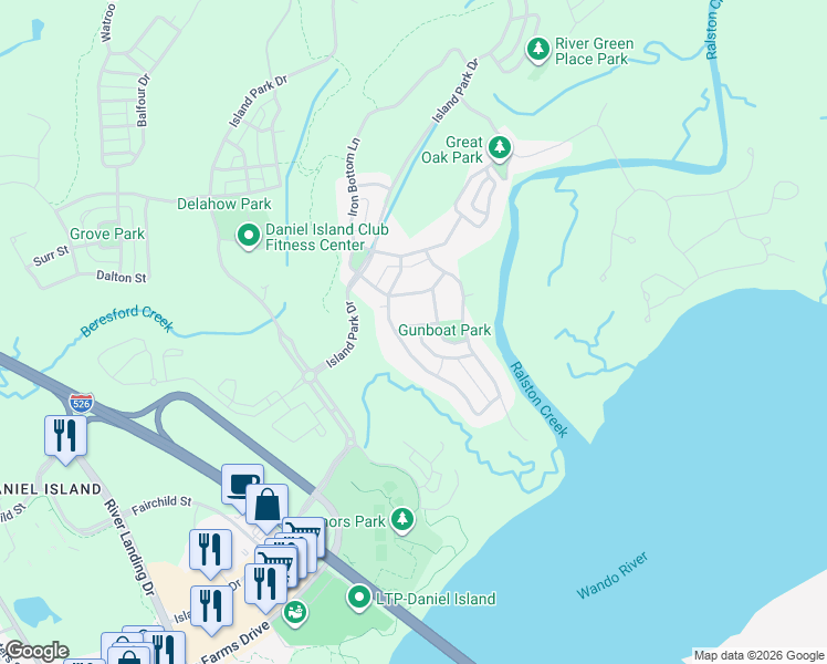 map of restaurants, bars, coffee shops, grocery stores, and more near 207 Ferryman Lane in Charleston
