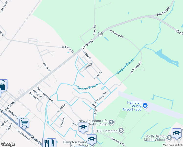 map of restaurants, bars, coffee shops, grocery stores, and more near 211 Susanne Street in Hampton