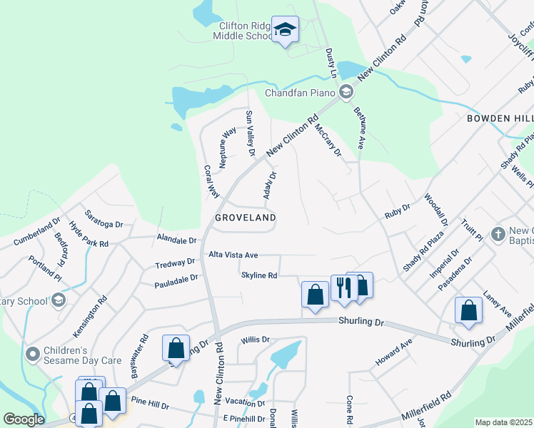 map of restaurants, bars, coffee shops, grocery stores, and more near 2875 Horseshoe Drive in Macon
