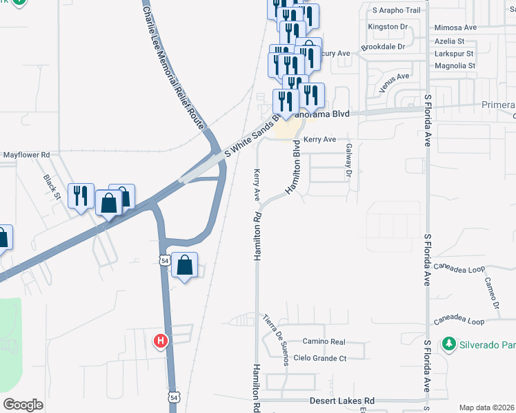 map of restaurants, bars, coffee shops, grocery stores, and more near 1600 Hamilton Rd in Alamogordo
