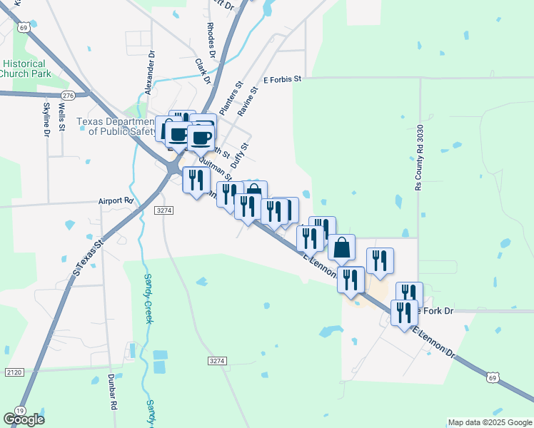 map of restaurants, bars, coffee shops, grocery stores, and more near 509 East Lennon Drive in Emory
