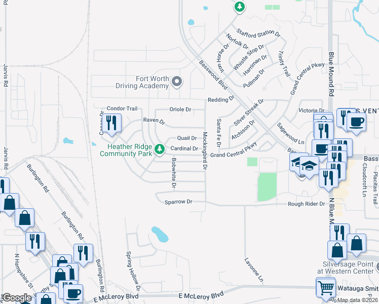 map of restaurants, bars, coffee shops, grocery stores, and more near 741 Cardinal Drive in Saginaw