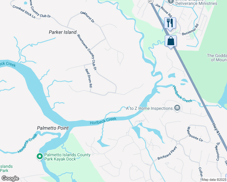 map of restaurants, bars, coffee shops, grocery stores, and more near 1500 Rivertowne Country Club Drive in Mount Pleasant