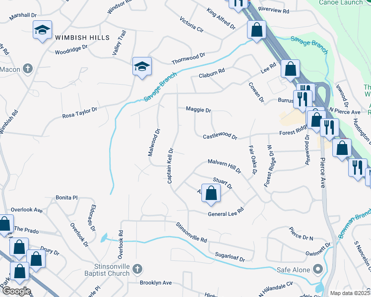 map of restaurants, bars, coffee shops, grocery stores, and more near 756 Mosby Court in Macon