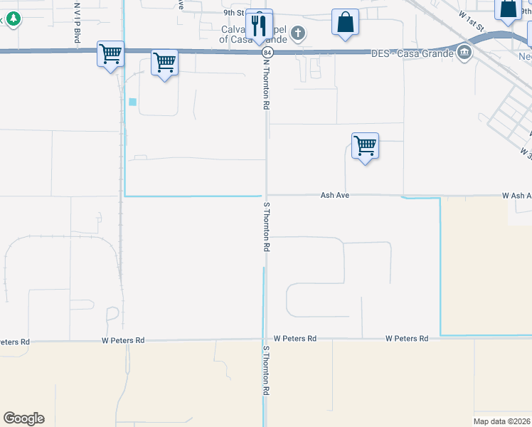 map of restaurants, bars, coffee shops, grocery stores, and more near 83 South Thornton Road in Casa Grande