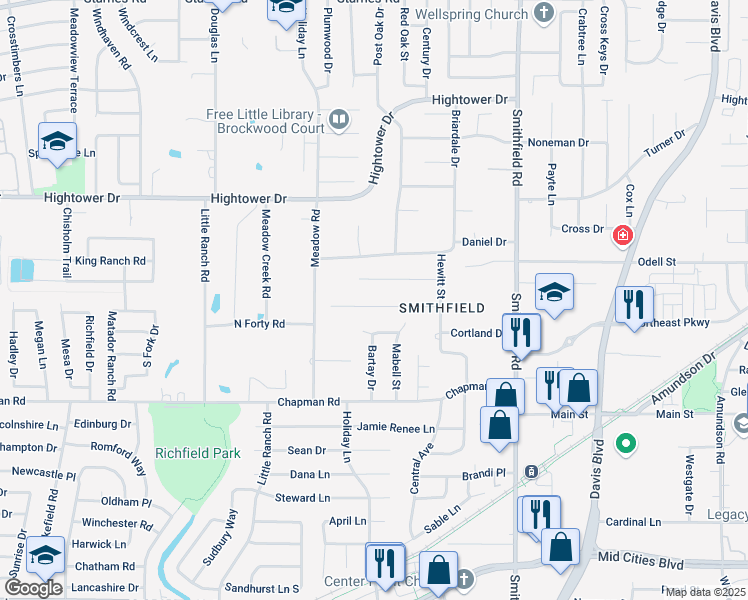 map of restaurants, bars, coffee shops, grocery stores, and more near 7529 Buck Street in Fort Worth