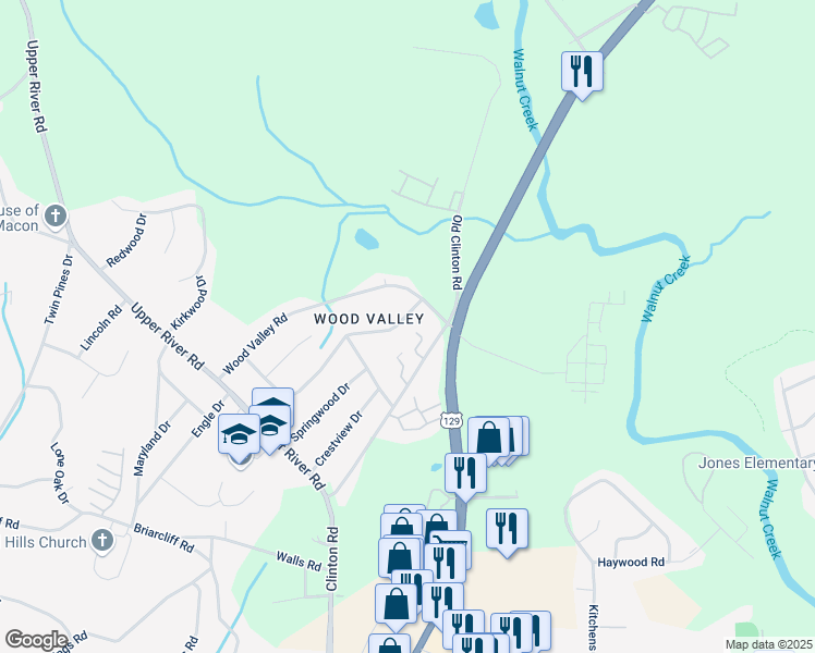 map of restaurants, bars, coffee shops, grocery stores, and more near 1976 Long Ridge Drive in Macon