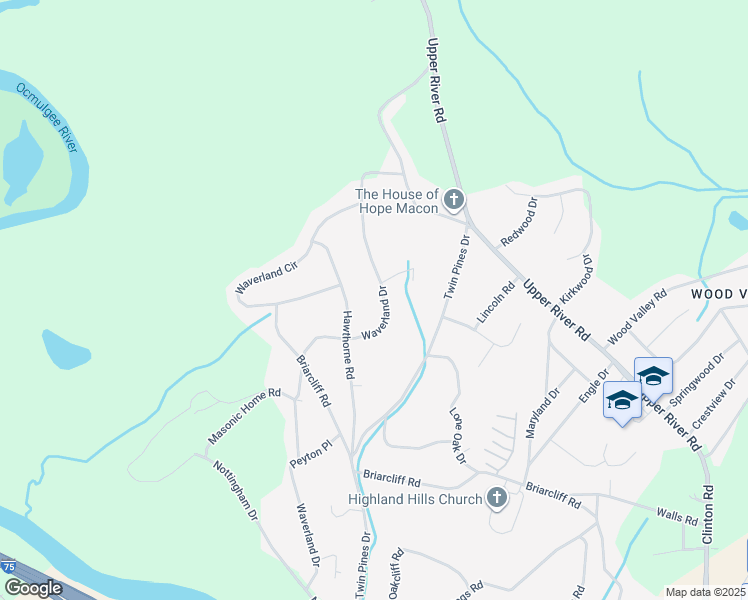 map of restaurants, bars, coffee shops, grocery stores, and more near 1790 Waverland Drive in Macon
