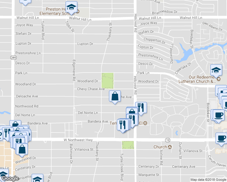 map of restaurants, bars, coffee shops, grocery stores, and more near 6642 Chevy Chase Avenue in Dallas