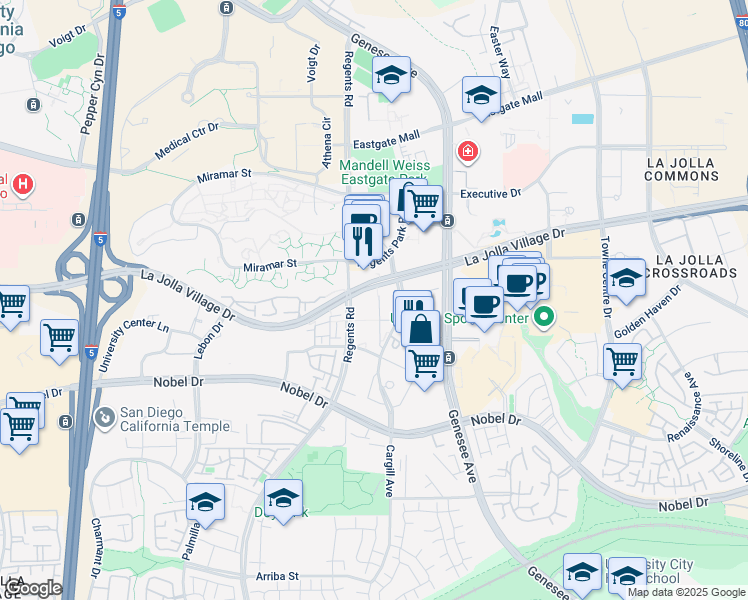 map of restaurants, bars, coffee shops, grocery stores, and more near in San Diego