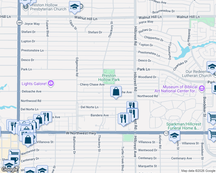 map of restaurants, bars, coffee shops, grocery stores, and more near 6623 Deloache Avenue in Dallas