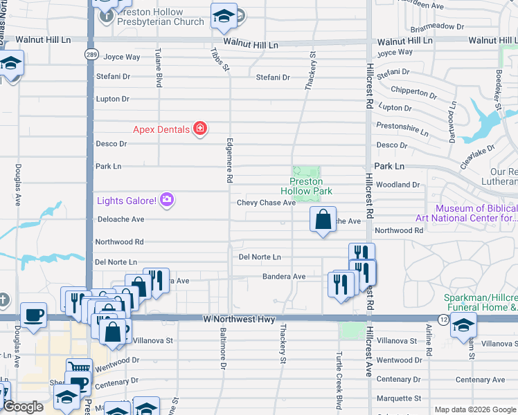 map of restaurants, bars, coffee shops, grocery stores, and more near 6503 Deloache Avenue in Dallas