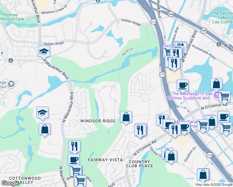 map of restaurants, bars, coffee shops, grocery stores, and more near 506 Byron Court in Irving