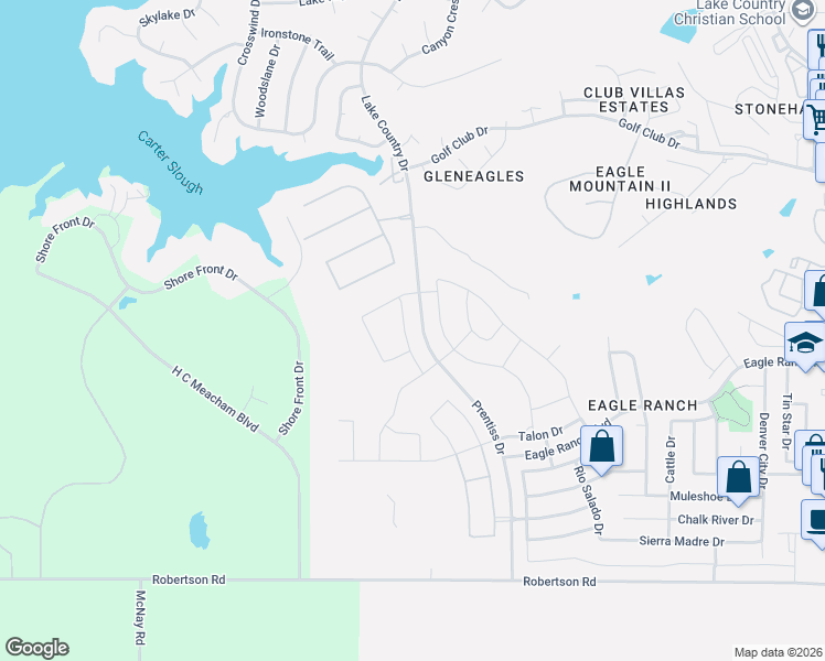 map of restaurants, bars, coffee shops, grocery stores, and more near Lake Country Drive in Fort Worth