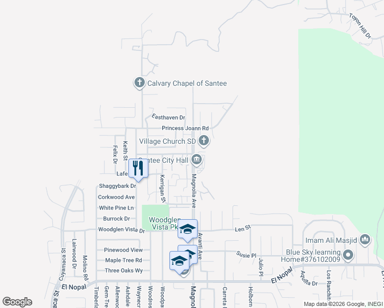 map of restaurants, bars, coffee shops, grocery stores, and more near in Santee