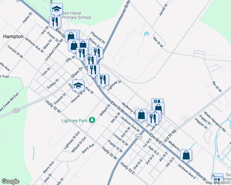 map of restaurants, bars, coffee shops, grocery stores, and more near 501-699 Mulberry Street West in Hampton