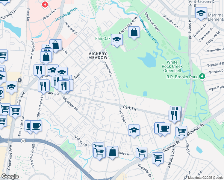 map of restaurants, bars, coffee shops, grocery stores, and more near 6161 Pineland Drive in Dallas