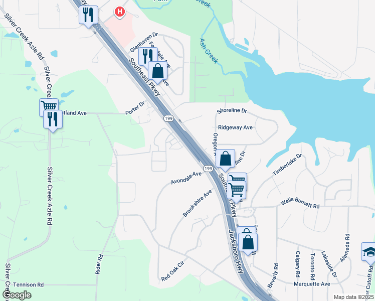 map of restaurants, bars, coffee shops, grocery stores, and more near 1364 Southeast Parkway in Azle
