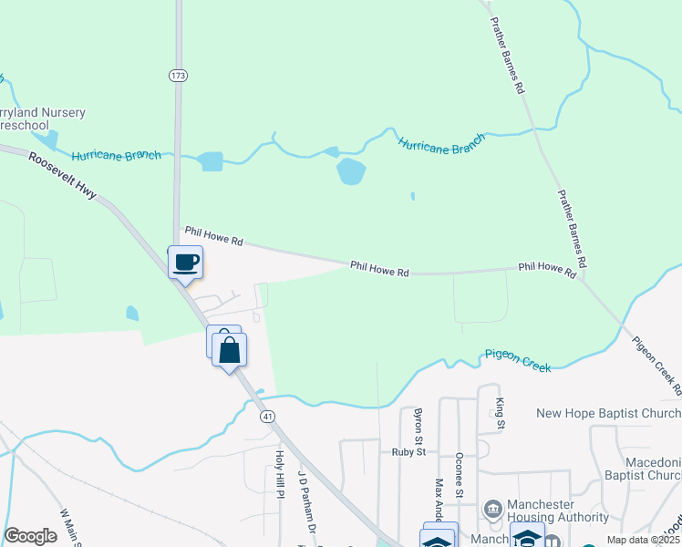 map of restaurants, bars, coffee shops, grocery stores, and more near 506 Phil Howe Road in Manchester