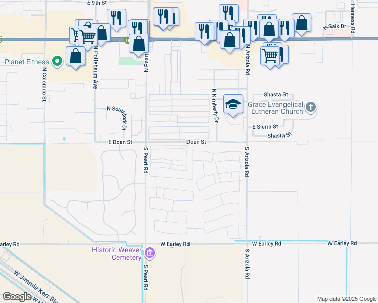 map of restaurants, bars, coffee shops, grocery stores, and more near 1604 East Drayman Drive in Casa Grande
