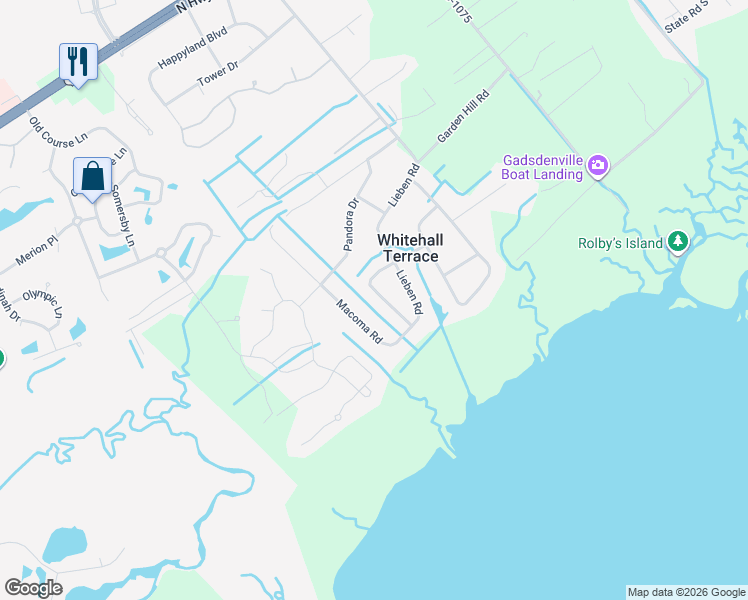 map of restaurants, bars, coffee shops, grocery stores, and more near 1535 Macoma Drive in Mount Pleasant