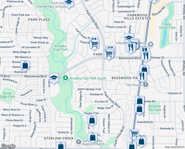 map of restaurants, bars, coffee shops, grocery stores, and more near 7162 Stillwater Court in Fort Worth