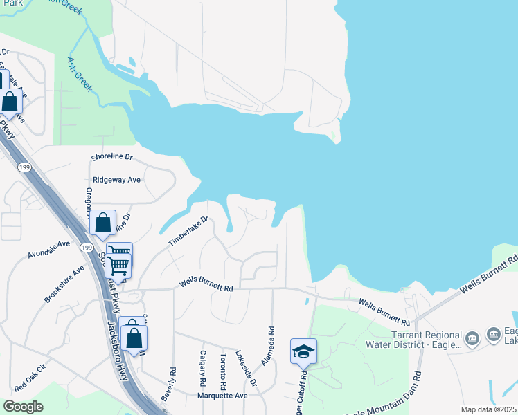 map of restaurants, bars, coffee shops, grocery stores, and more near 390 Driftwood Court in Azle