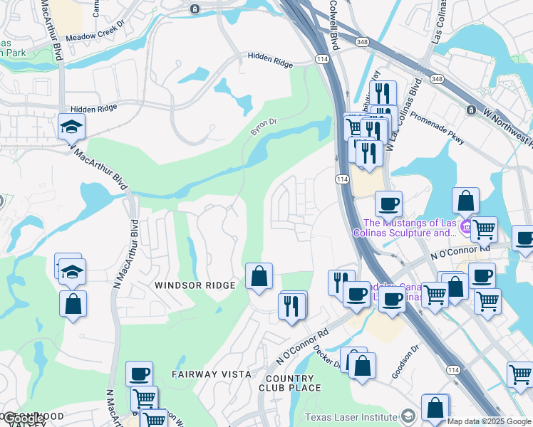 map of restaurants, bars, coffee shops, grocery stores, and more near 4819 Cloudcroft Lane in Irving