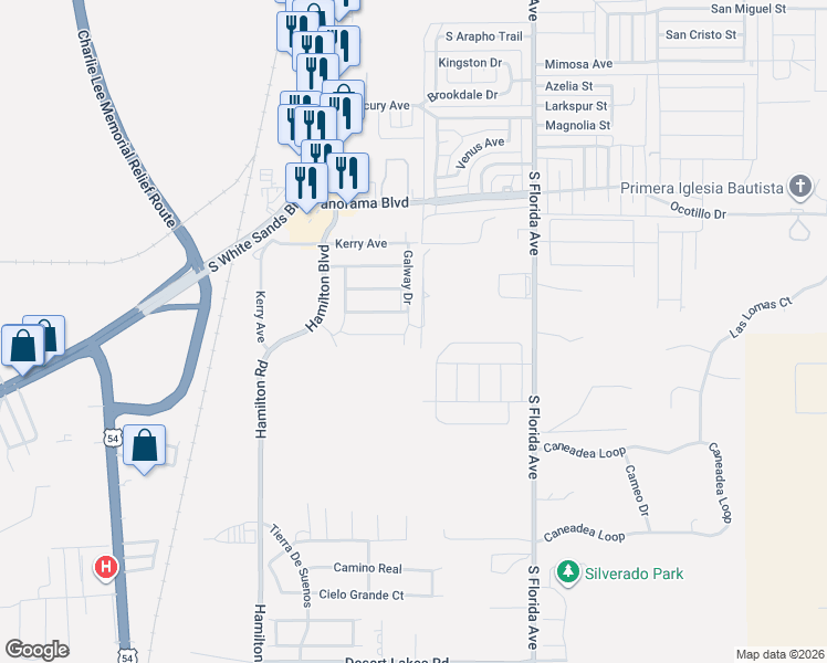 map of restaurants, bars, coffee shops, grocery stores, and more near 1313 Galway Drive in Alamogordo