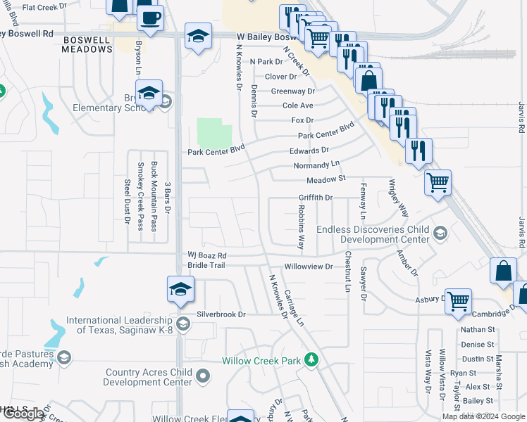 map of restaurants, bars, coffee shops, grocery stores, and more near 937 John Kennedy Drive in Fort Worth