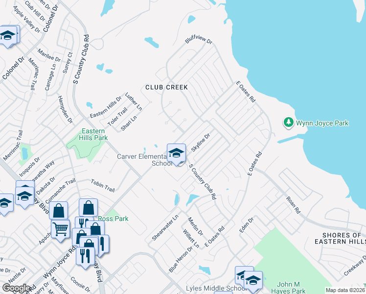map of restaurants, bars, coffee shops, grocery stores, and more near 2201 Wynn Joyce Road in Garland