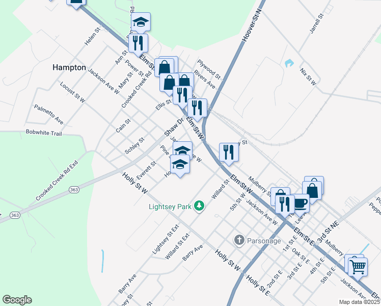 map of restaurants, bars, coffee shops, grocery stores, and more near 809 Elm Street West in Hampton