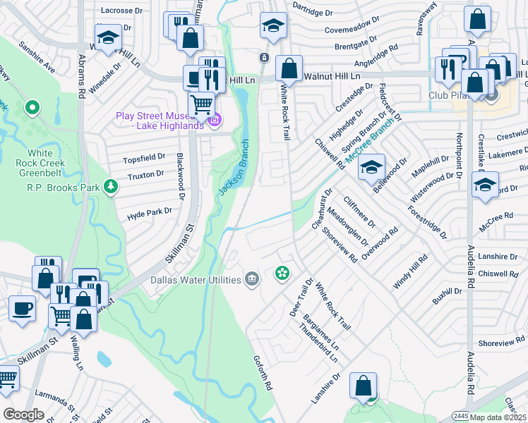 map of restaurants, bars, coffee shops, grocery stores, and more near 9215 White Rock Trail in Dallas