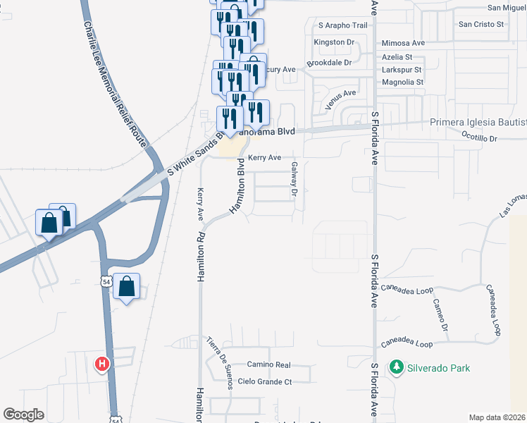 map of restaurants, bars, coffee shops, grocery stores, and more near 253 Dublin Lane in Alamogordo