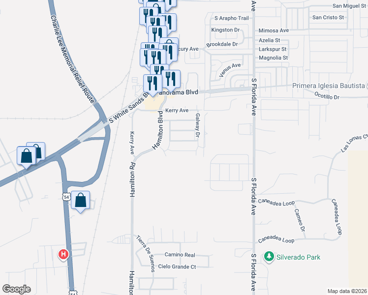 map of restaurants, bars, coffee shops, grocery stores, and more near 253 Dublin Lane in Alamogordo