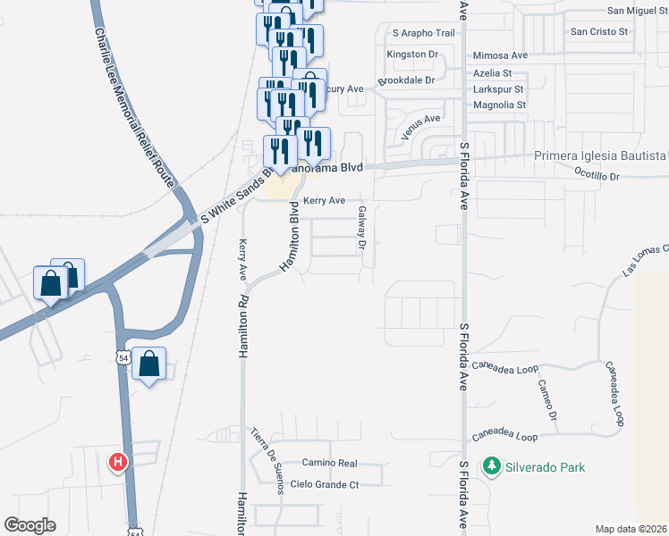 map of restaurants, bars, coffee shops, grocery stores, and more near 253 Dublin Lane in Alamogordo