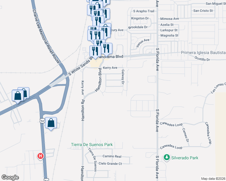 map of restaurants, bars, coffee shops, grocery stores, and more near 253 Dublin Lane in Alamogordo