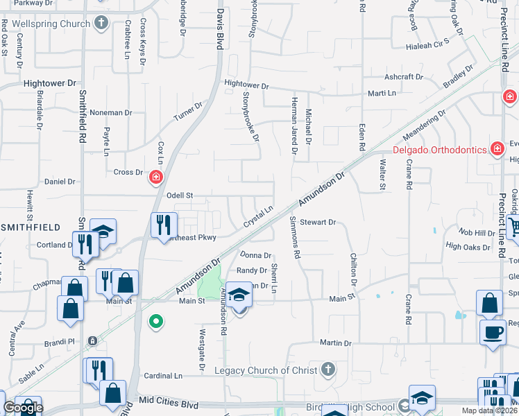 map of restaurants, bars, coffee shops, grocery stores, and more near 6913 Kara Place in North Richland Hills