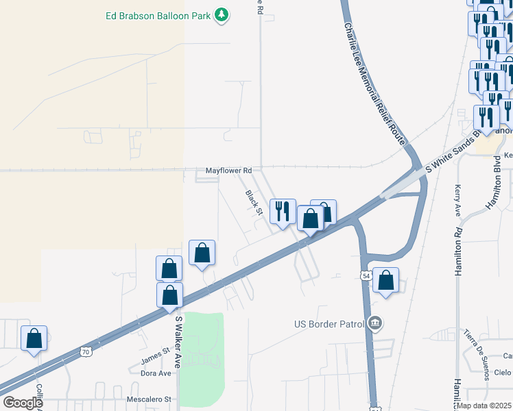map of restaurants, bars, coffee shops, grocery stores, and more near Black Street in Alamogordo