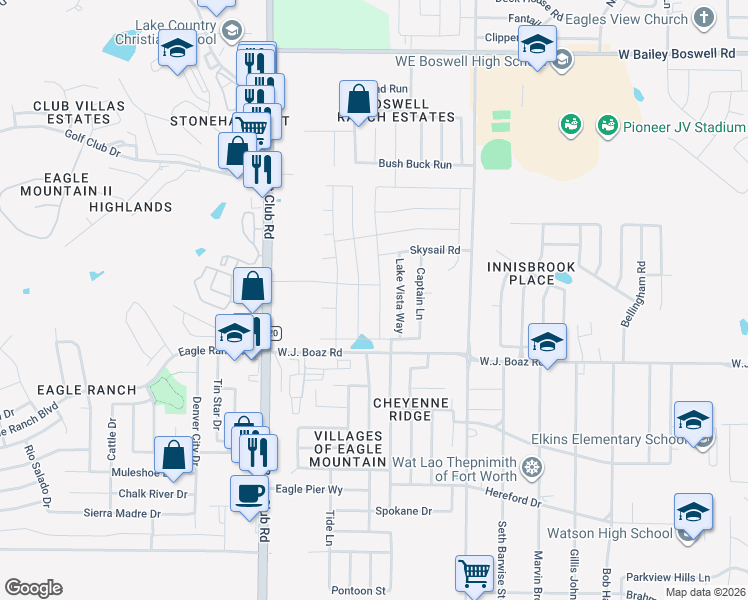 map of restaurants, bars, coffee shops, grocery stores, and more near 7524 Gangway Dr in Fort Worth