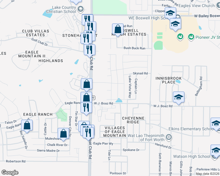 map of restaurants, bars, coffee shops, grocery stores, and more near 6341 Sloop Street in Fort Worth