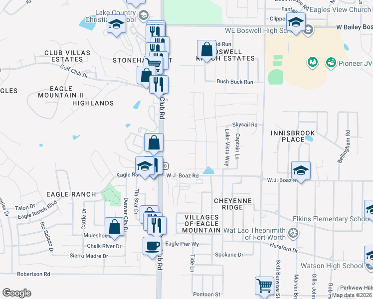 map of restaurants, bars, coffee shops, grocery stores, and more near 6341 Sloop Street in Fort Worth