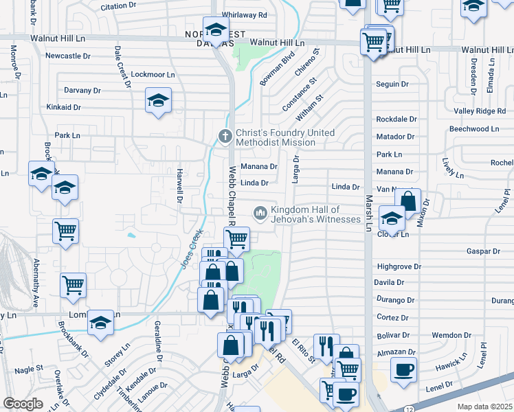 map of restaurants, bars, coffee shops, grocery stores, and more near 3434 Nogales Drive in Dallas