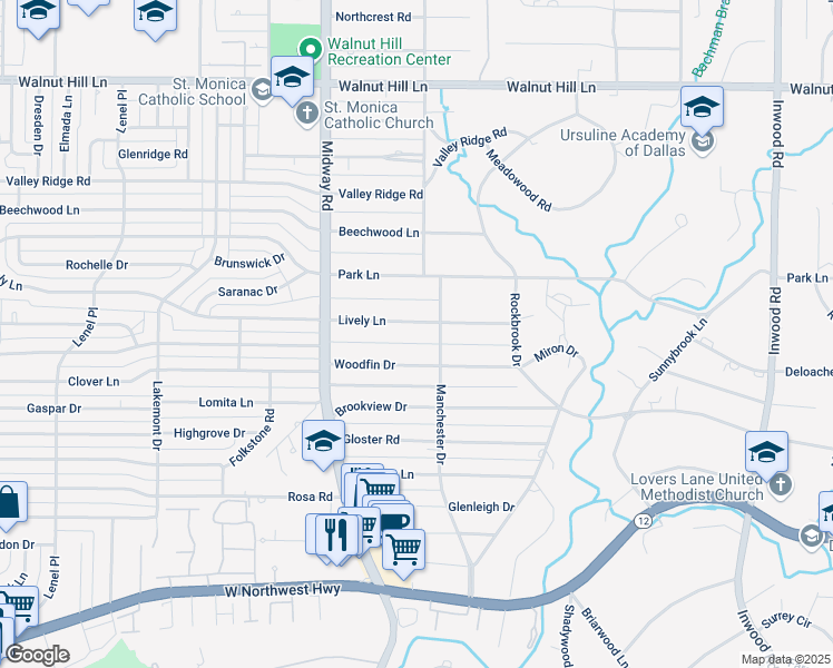 map of restaurants, bars, coffee shops, grocery stores, and more near 4322 Lively Lane in Dallas