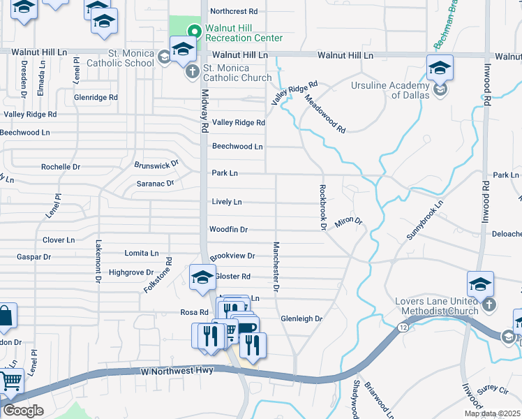 map of restaurants, bars, coffee shops, grocery stores, and more near 4322 Lively Lane in Dallas