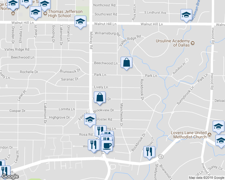 map of restaurants, bars, coffee shops, grocery stores, and more near 4322 Lively Lane in Dallas