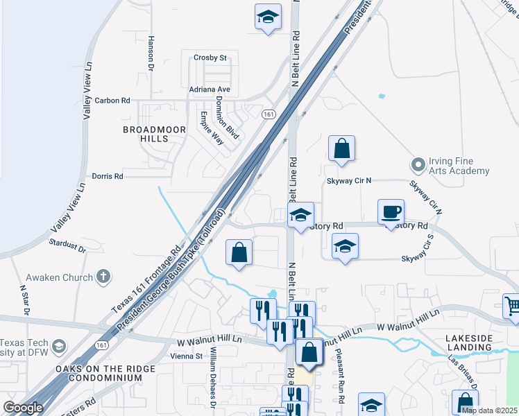 map of restaurants, bars, coffee shops, grocery stores, and more near 4700 North Belt Line Road in Irving