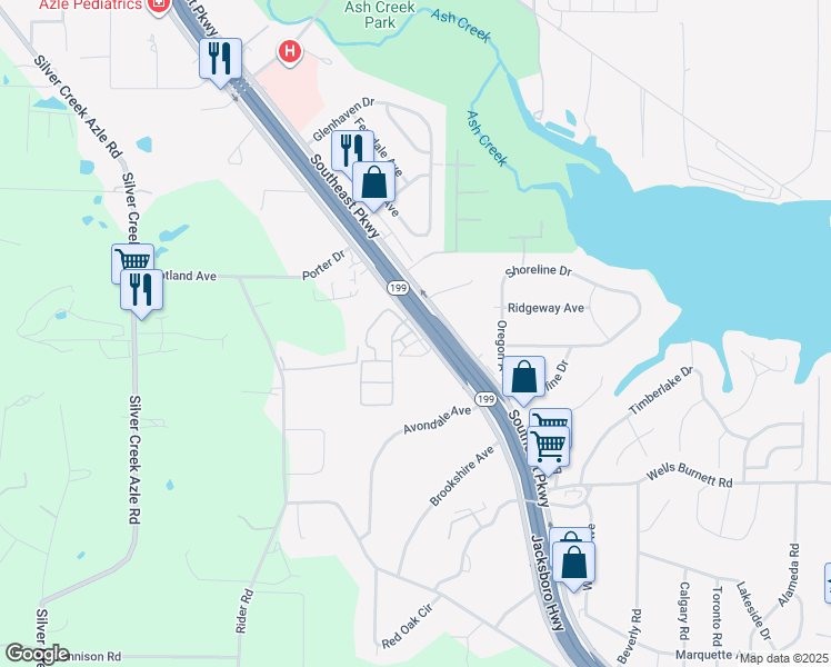 map of restaurants, bars, coffee shops, grocery stores, and more near 1300 Southeast Parkway in Azle