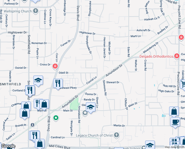 map of restaurants, bars, coffee shops, grocery stores, and more near 8428 Odell Street in North Richland Hills
