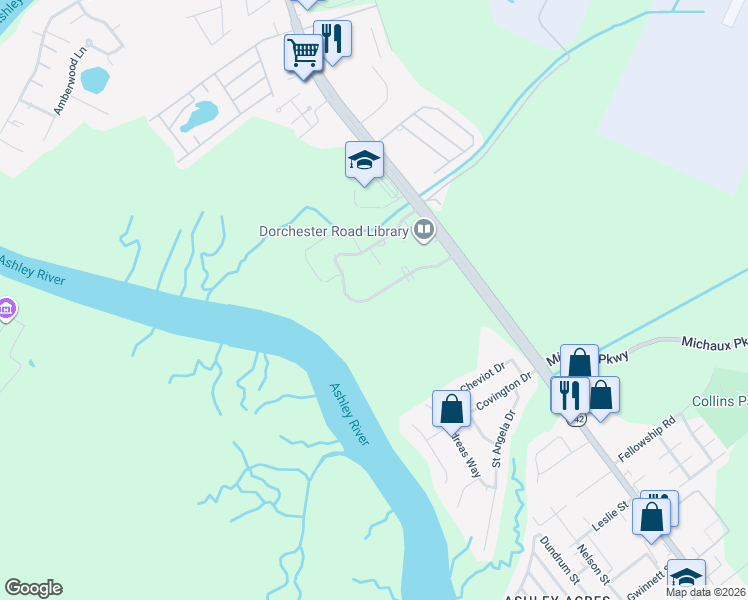 map of restaurants, bars, coffee shops, grocery stores, and more near 4435 Great Oak Drive in North Charleston